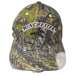Winchester Baseball Cap Green Brown OS Strapback Camo Embroidered Distressed Hat
